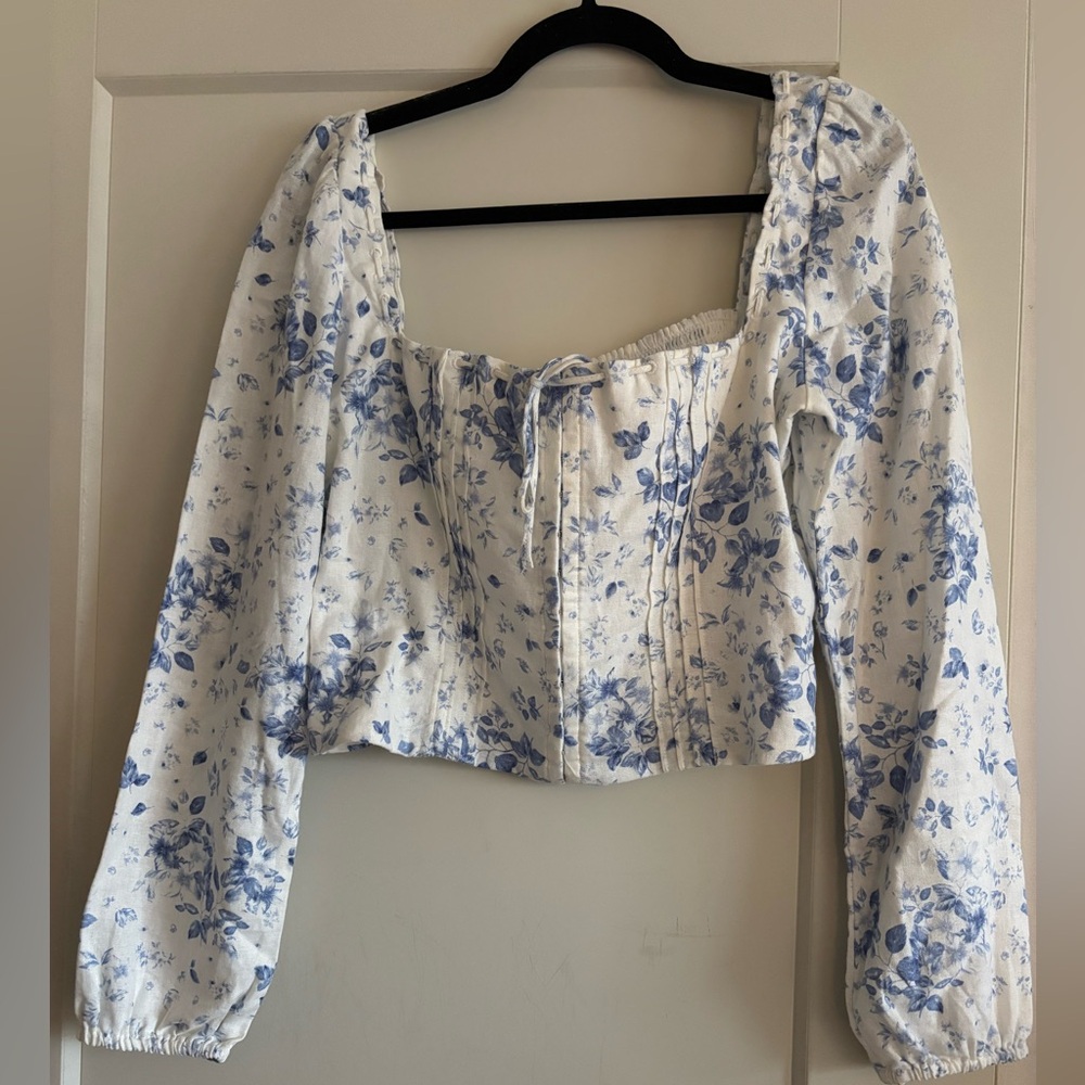 Corset front floral linen top